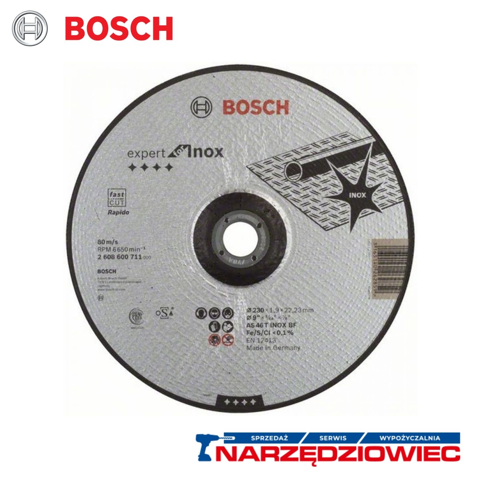 BOSCH TARCZA TNĄCA W 230X22X1,9 RAPIDO