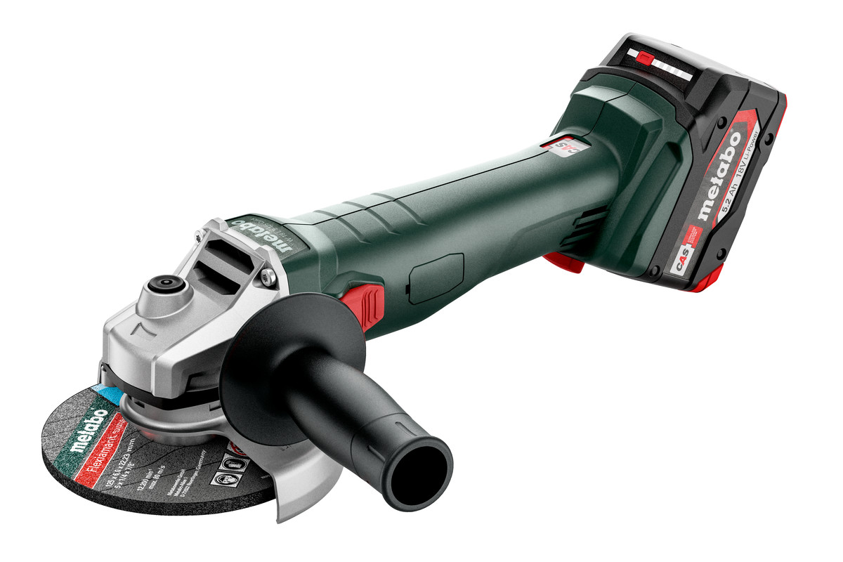 METABO W 18 L 9-125 2x5,2Ah  SZLIFIERKA KĄTOWA AKU W 18 L 9-125 Quick w walizce metaBOX 165 L, z ładowarką ASC 55, z ładowarką ASC 55 + 2 akumulatory Li-Ion 18 V / 5,2 Ah