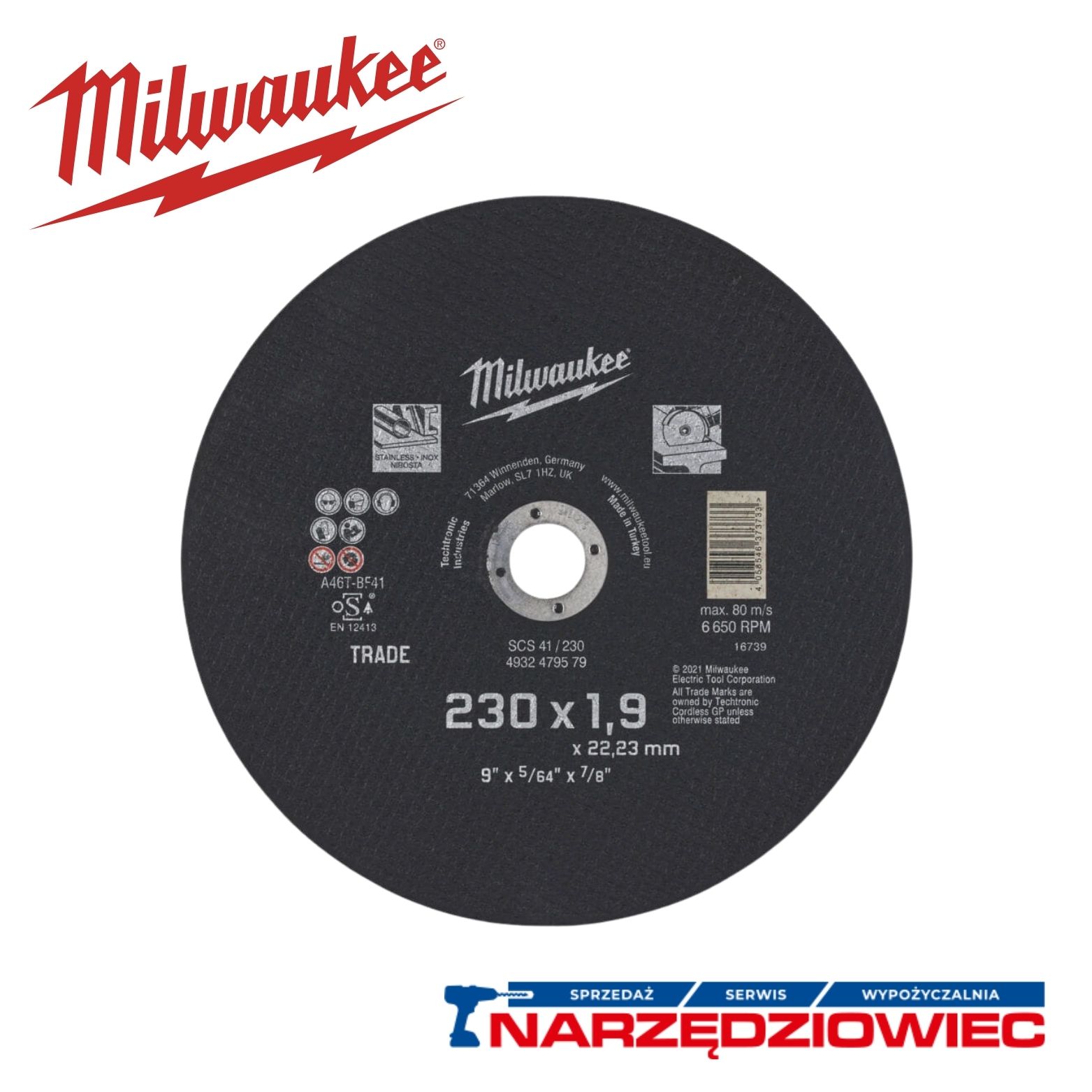 MILWAUKEE CUT.W TRADE SCS41 230X1.9MM-1PC